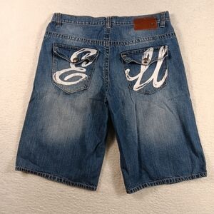 Ecko Unltd Shorts Mens 36 Blue Denim Baggy Y2K Grunge Skater Jorts Hip-hop